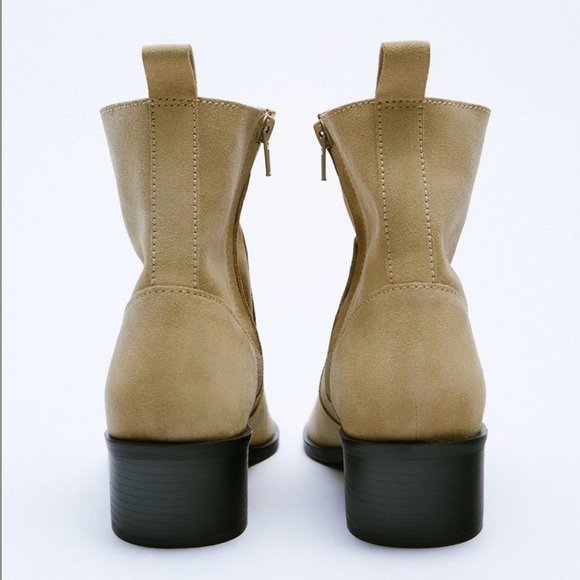 Zara Leather Split Suede Pointed Toe Cowboy Ankle Boots Size 39 | 8 - Picture 5 of 14